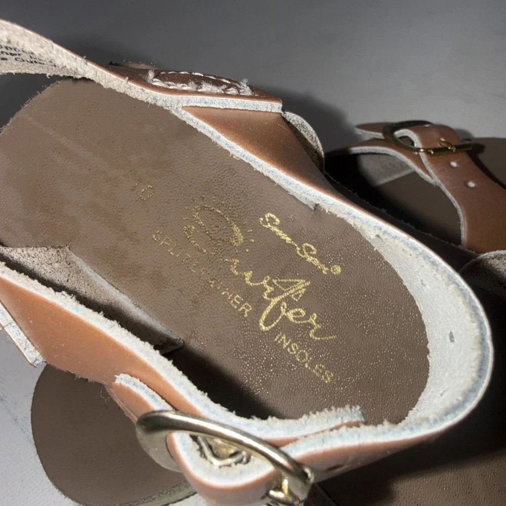 Sun San Surfer Saltwater Girls Rose Gold Leather Classic Preppy Kids Sandals 10